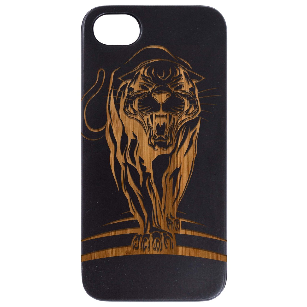 Panther - Engraved wooden phone case showcasing unique laser-engraved design and natural wood finish, ideal for iPhone and Samsung models.