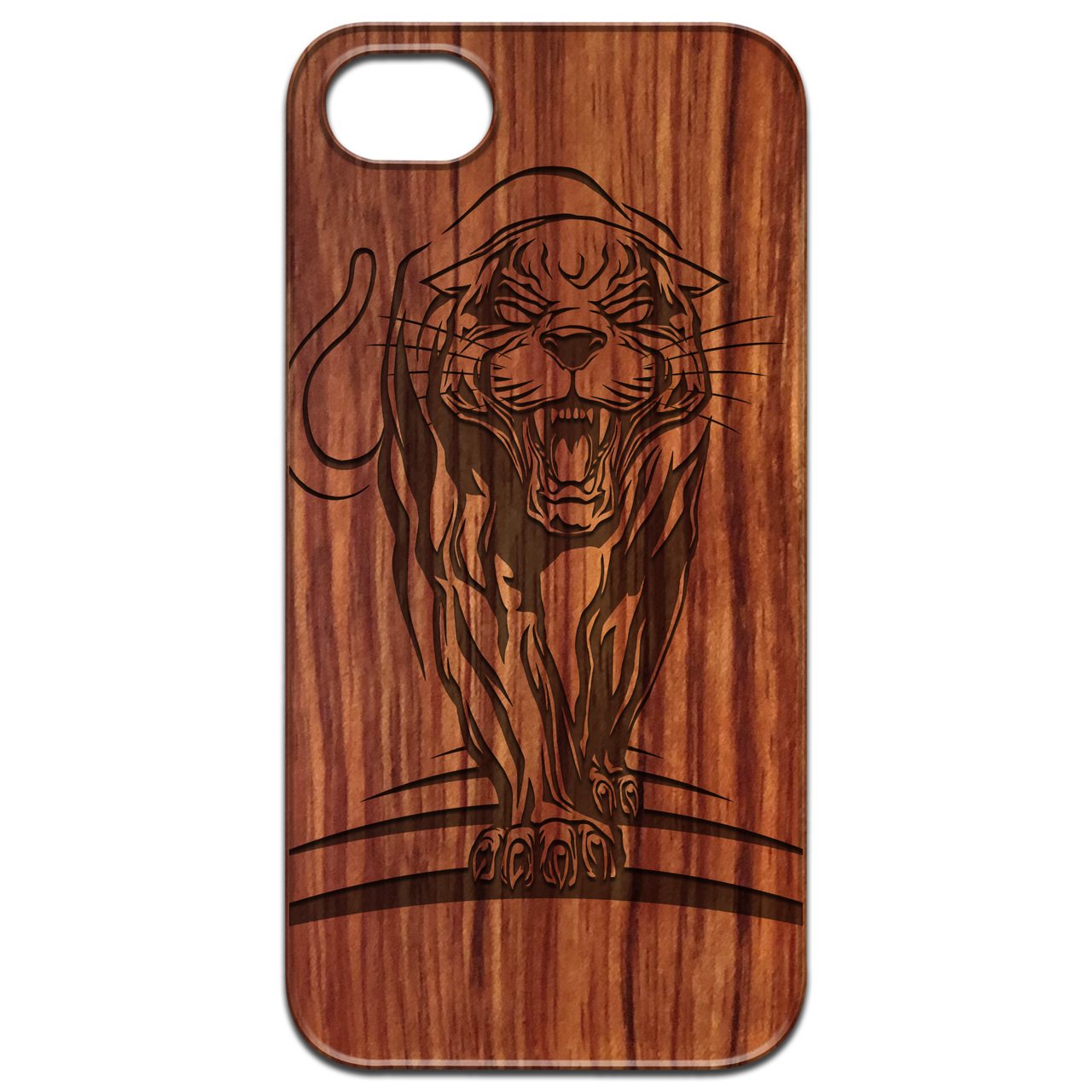 Panther - Engraved wooden phone case showcasing unique laser-engraved design and natural wood finish, ideal for iPhone and Samsung models.