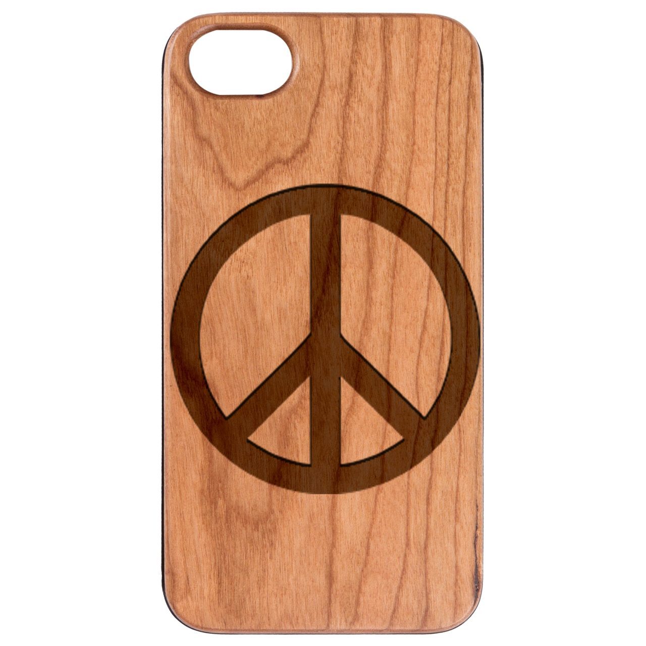 Peace - Engraved wooden phone case showcasing intricate laser-engraved design and durable wood finish.