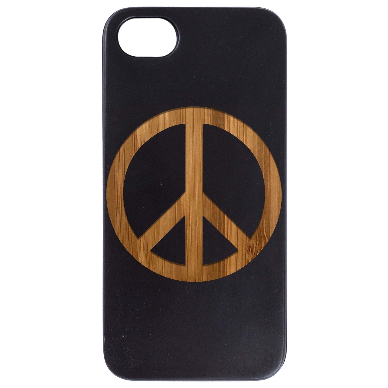 Peace - Engraved wooden phone case showcasing intricate laser-engraved design and durable wood finish.