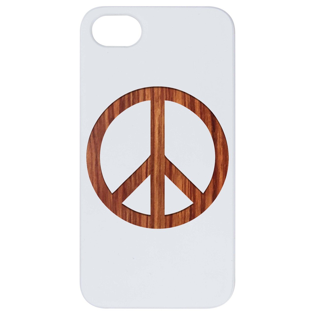 Peace - Engraved wooden phone case showcasing intricate laser-engraved design and durable wood finish.