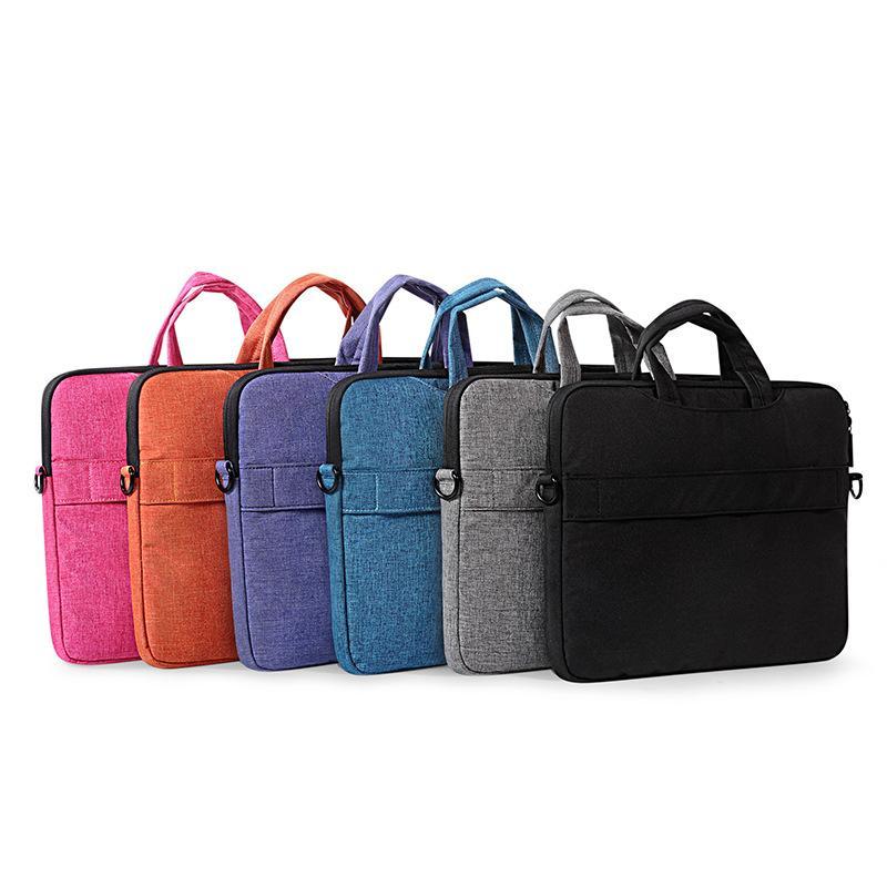 Super Thin Waterproof and Shockproof Bag in burlap material, designed for 11, 13, and 15-inch laptops, featuring a zipper closure and soft handle.