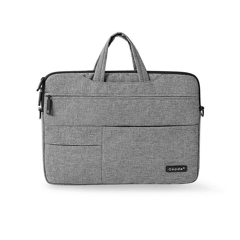 Super Thin Waterproof and Shockproof Bag in burlap material, designed for 11, 13, and 15-inch laptops, featuring a zipper closure and soft handle.