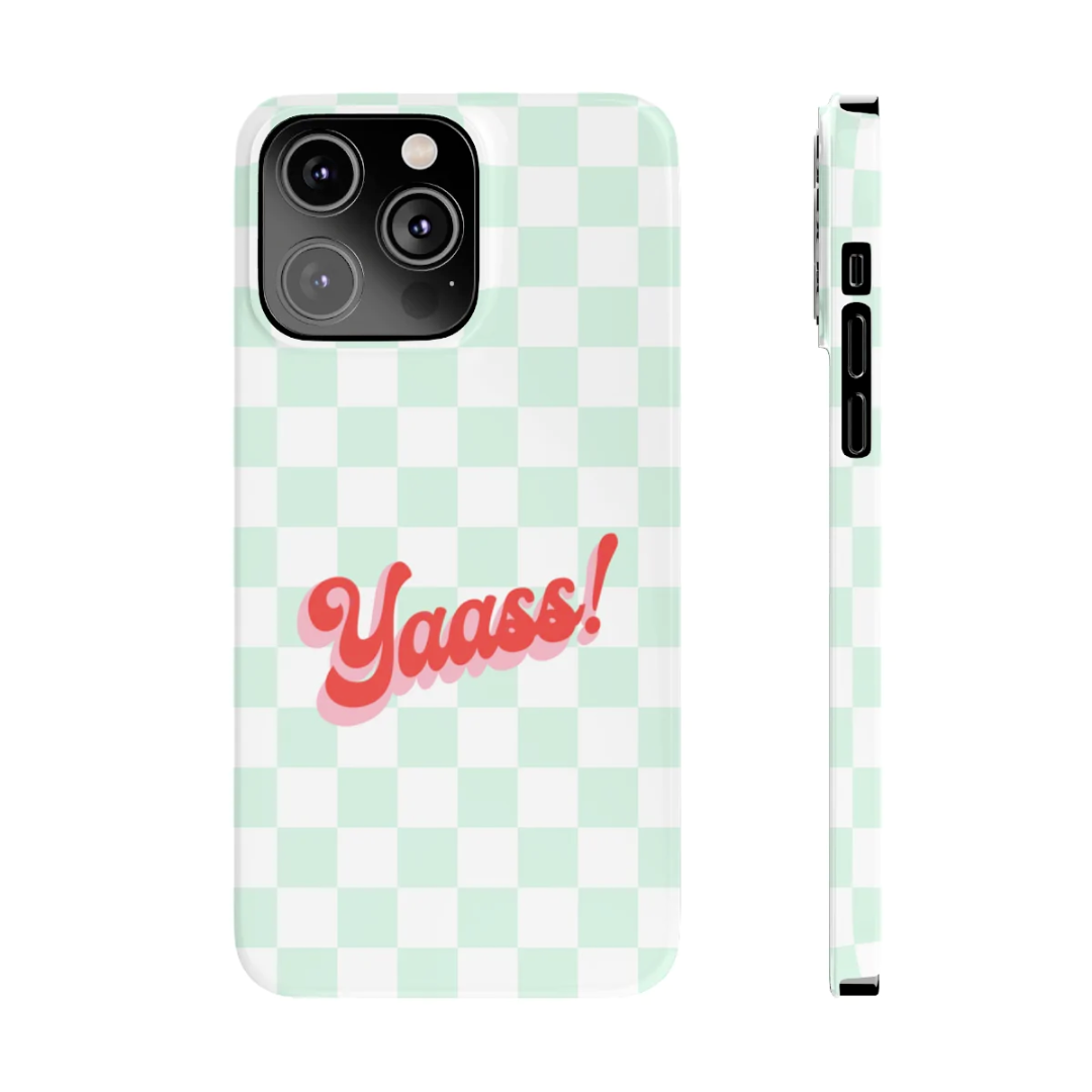 Yaass Retro Slim Case for iPhone 14 Series showcasing its glossy finish and slim design, perfect for stylish protection.