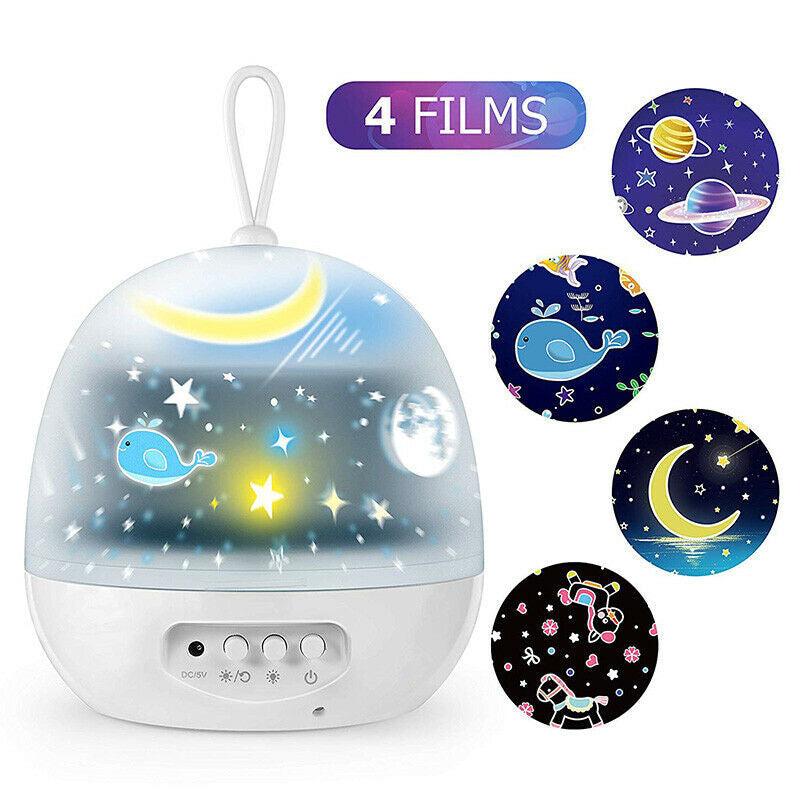 Night Light Projector displaying colorful rotating lights with 8 modes, designed for soothing ambiance in any room.