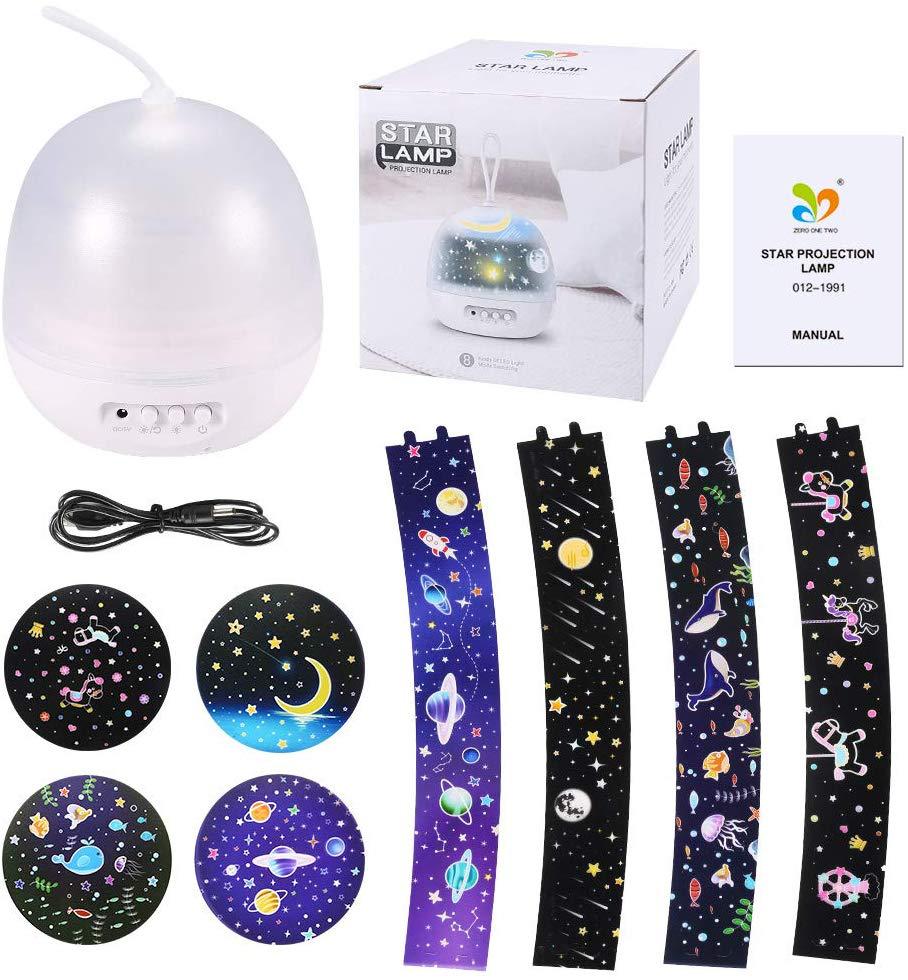 Night Light Projector displaying colorful rotating lights with 8 modes, designed for soothing ambiance in any room.