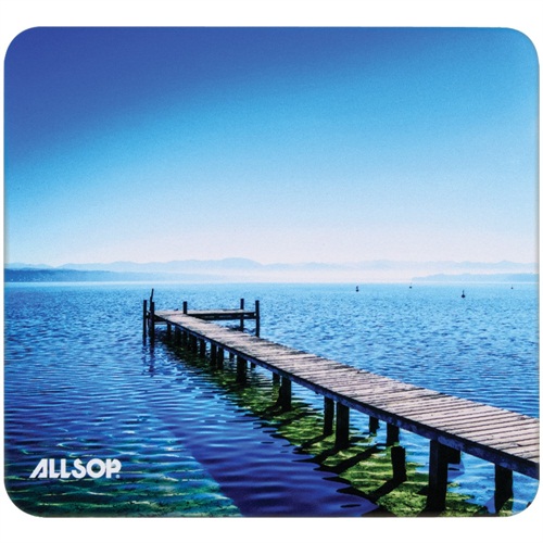 Allsop NatureSmart Mouse Pad featuring a soft cloth surface with a vibrant pier design and a non-skid base for stability.