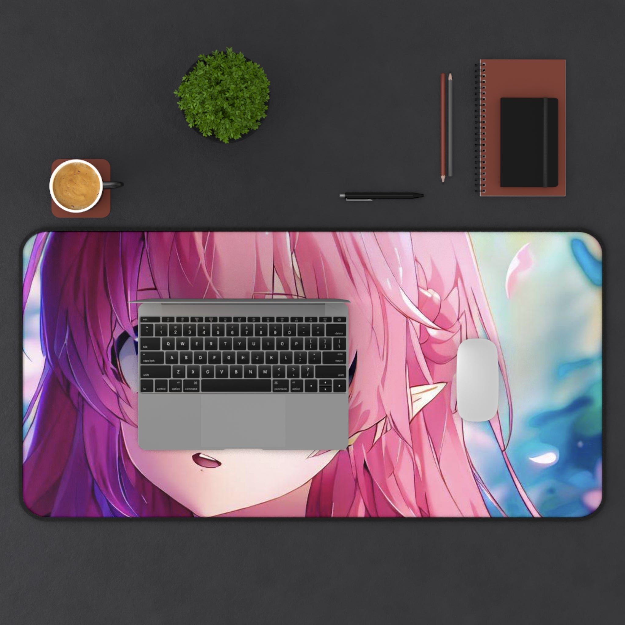 Anime Mystical Girl Desk Mat featuring vibrant colors and a mystical girl design, made of durable neoprene with anti-slip backing.