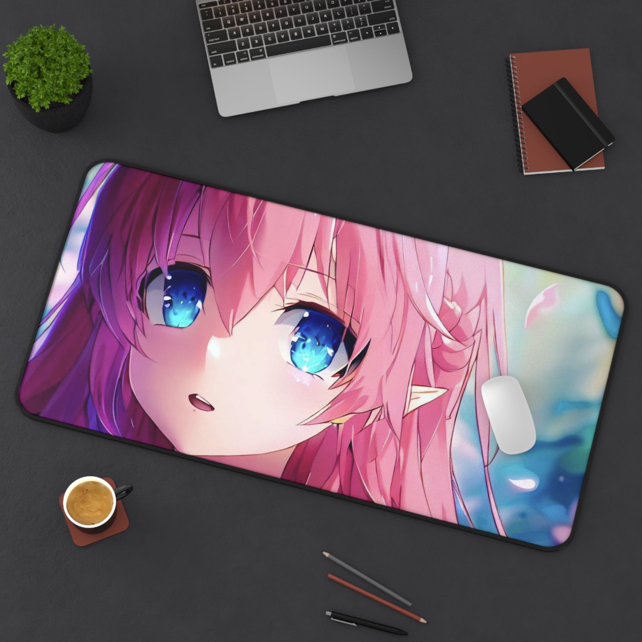 Anime Mystical Girl Desk Mat featuring vibrant colors and a mystical girl design, made of durable neoprene with anti-slip backing.