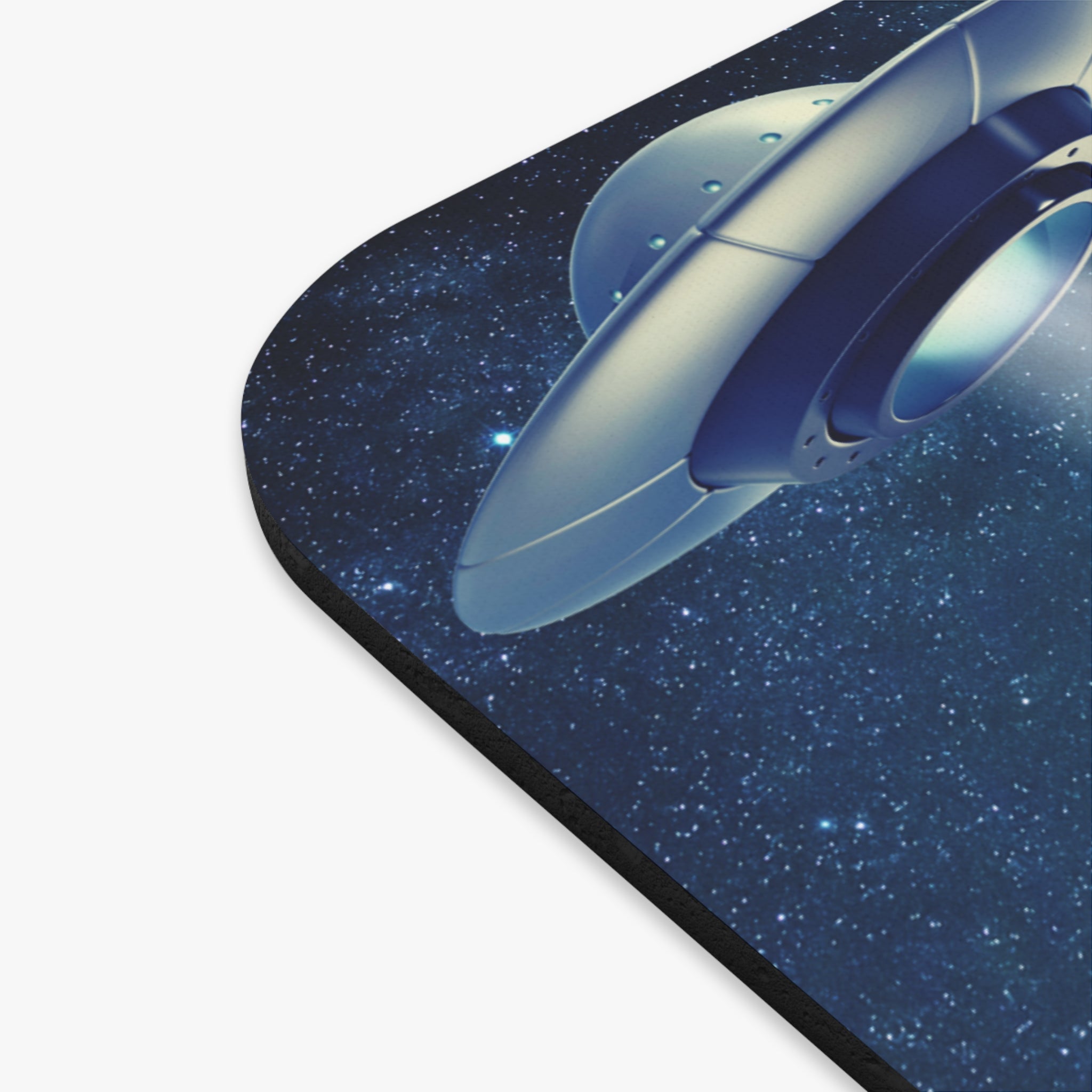 Another UFO Abduction Mouse Pad featuring a cute dog being abducted by a UFO, with a rubber base for grip and smooth mouse sliding action.