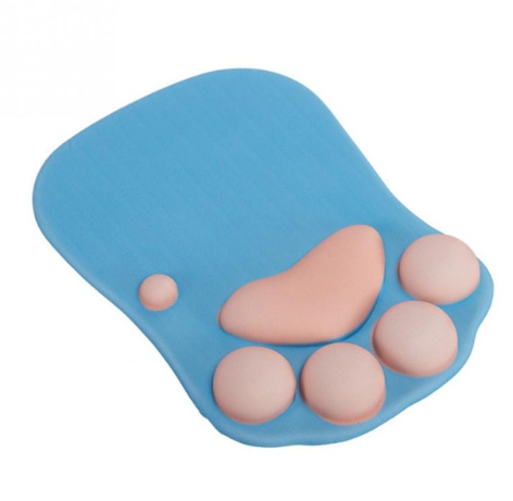 Blue paw-shaped ergonomic mouse pad