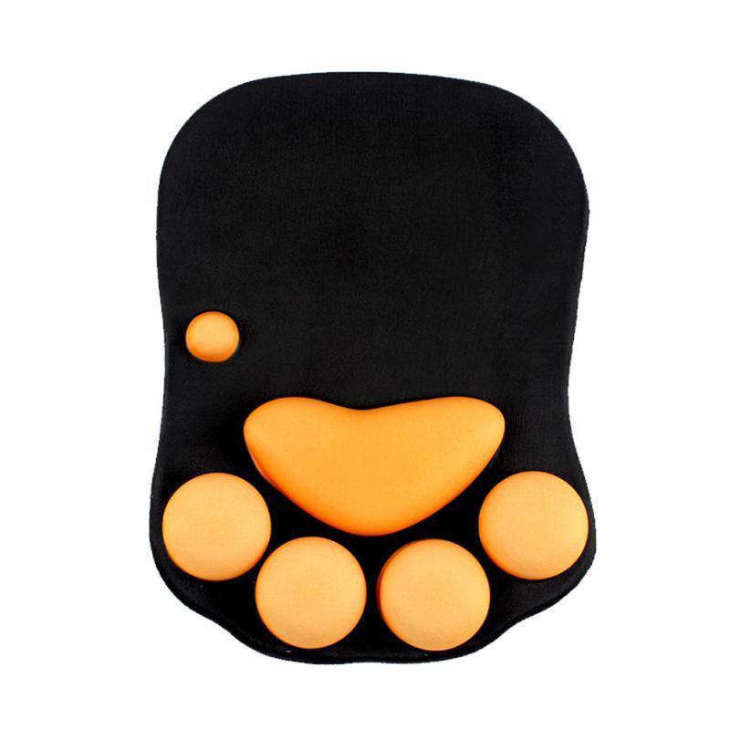 Black mouse pad with orange paw.