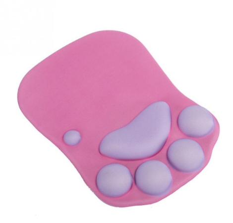 Pink paw-shaped mouse pad.