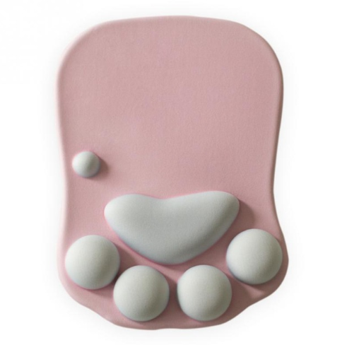 Pink cat paw-shaped mouse pad.