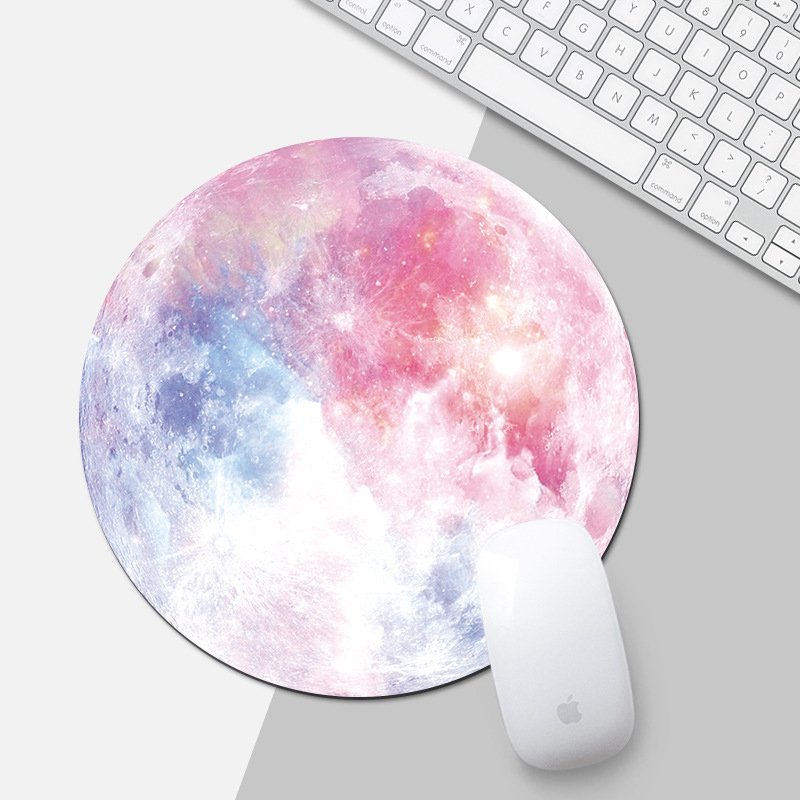 Galaxy Moon Mouse Pad featuring a stunning galaxy design with a smooth surface and anti-slip rubber base, perfect for gaming and office use.