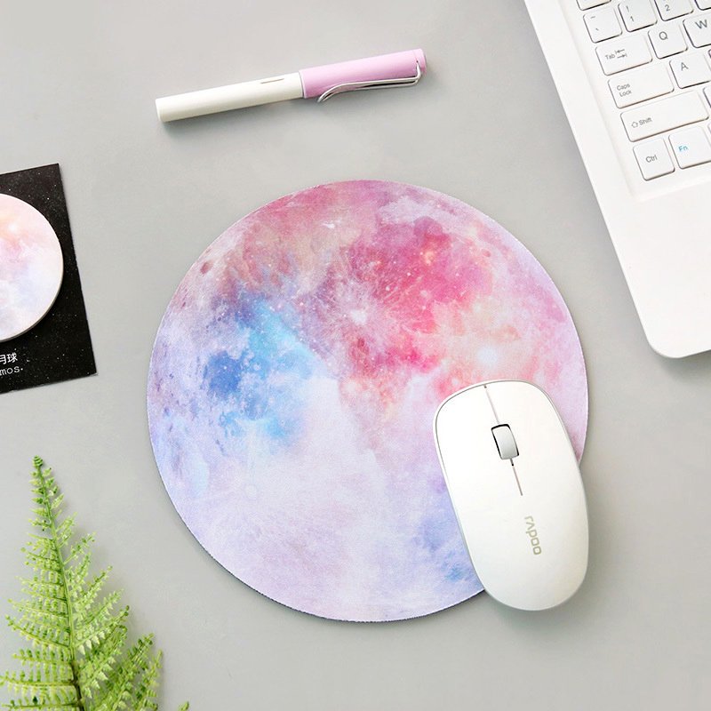 Galaxy Moon Mouse Pad featuring a stunning galaxy design with a smooth surface and anti-slip rubber base, perfect for gaming and office use.