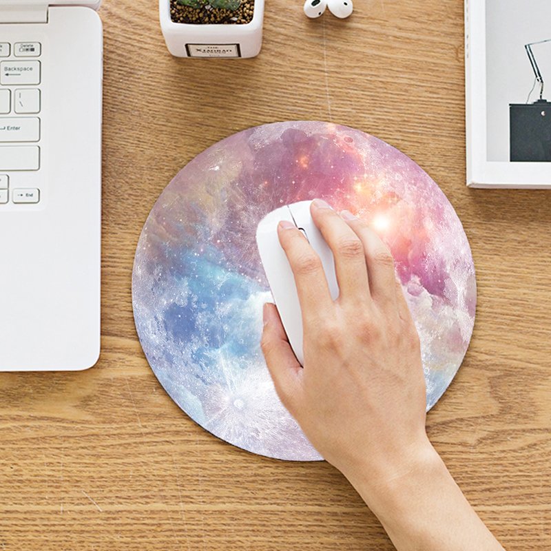 Galaxy Moon Mouse Pad featuring a stunning galaxy design with a smooth surface and anti-slip rubber base, perfect for gaming and office use.