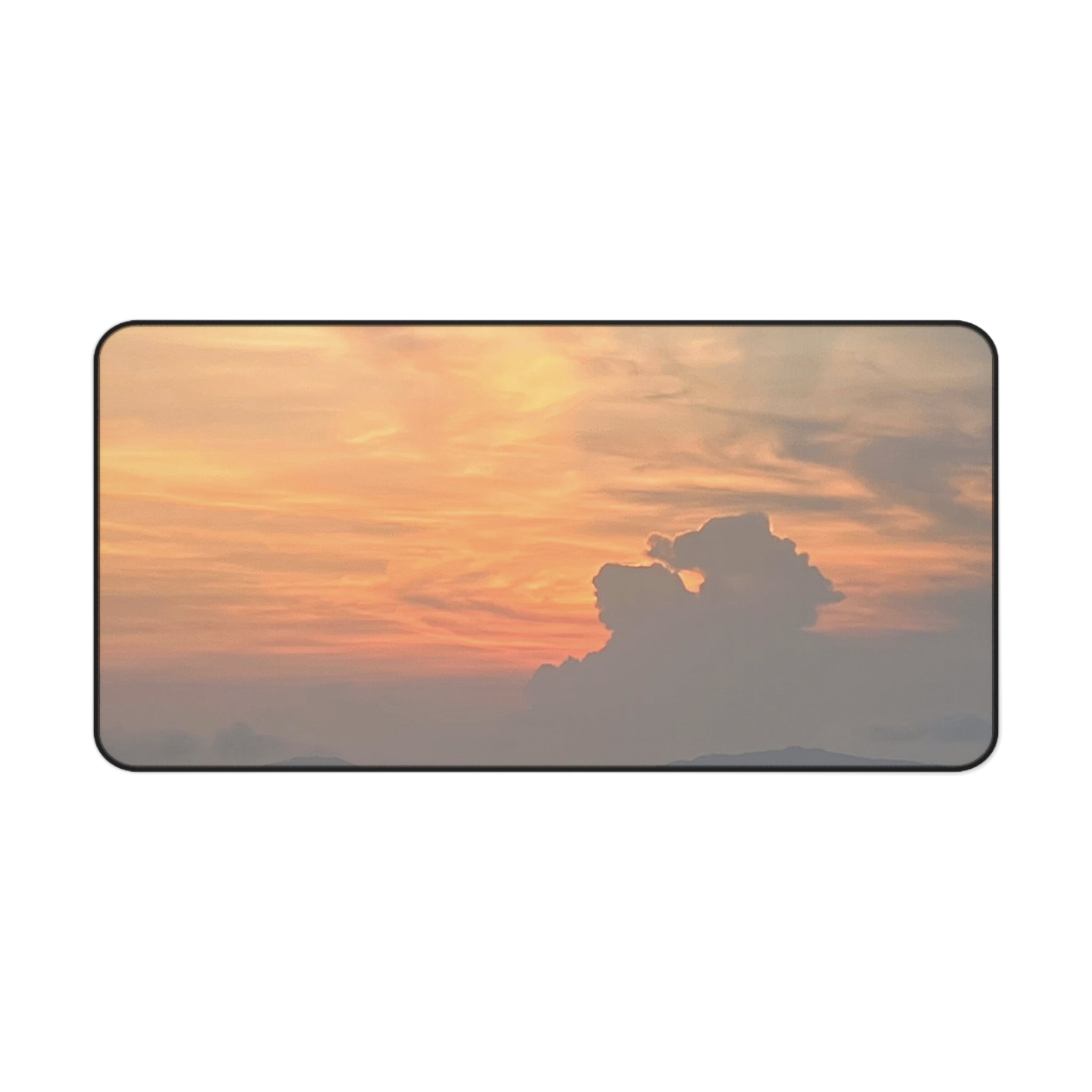 Golden Horizon Desk Mat featuring a smooth surface, anti-slip backing, and stylish design, measuring 31" x 15.5".