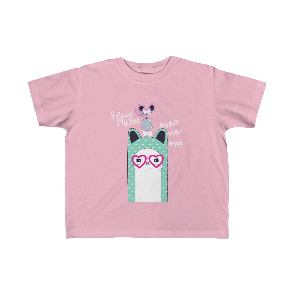 I Love my Pet miao miao Girls Tee featuring a cute design, soft cotton fabric, and a classic fit for toddlers.