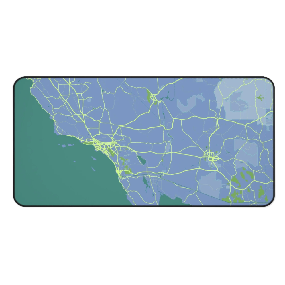 Los Angeles Map Desk Mat featuring a detailed map design, made of 4mm thick neoprene with anti-slip backing.