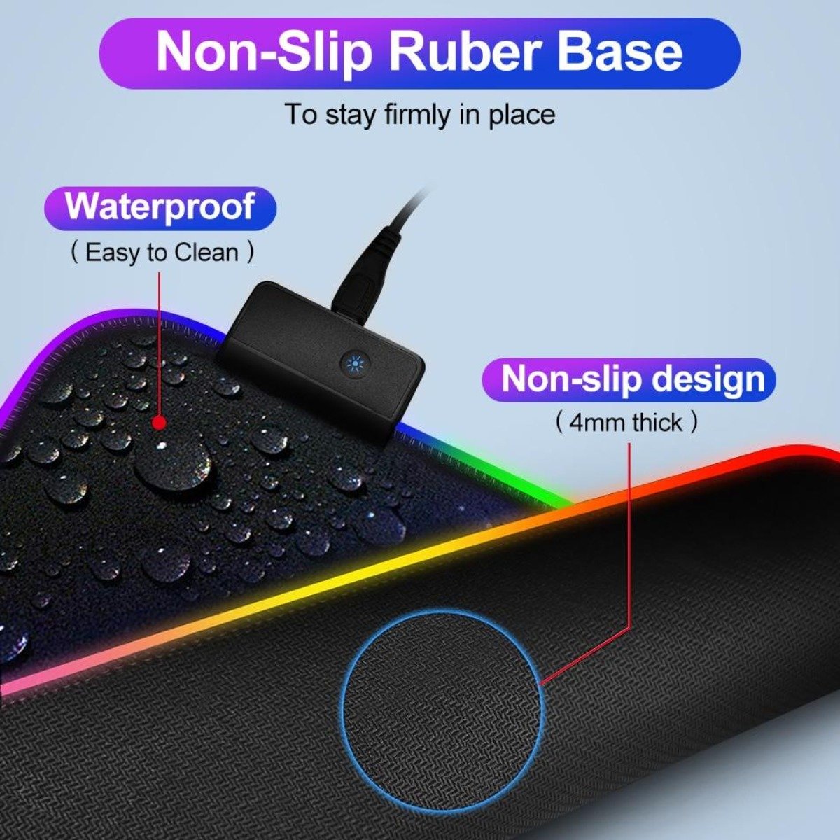 Ninja Dragons RGB Gaming Mouse Pad with vibrant lighting and large size, designed for gamers with a micro-textured surface and non-slip base.