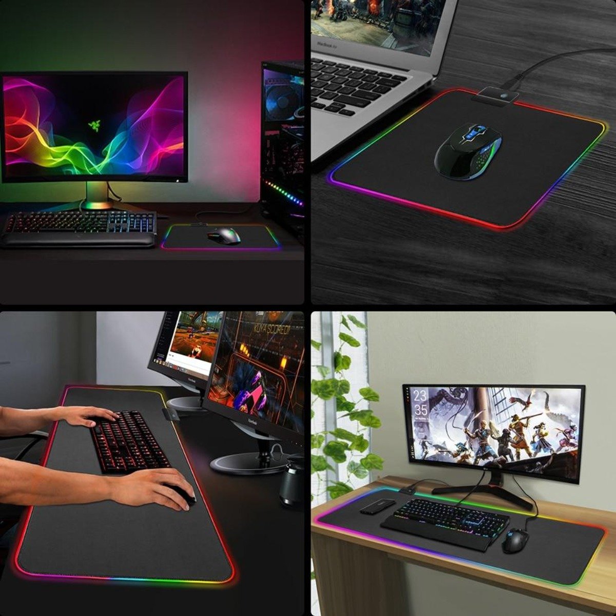 Ninja Dragons RGB Gaming Mouse Pad with vibrant lighting and large size, designed for gamers with a micro-textured surface and non-slip base.