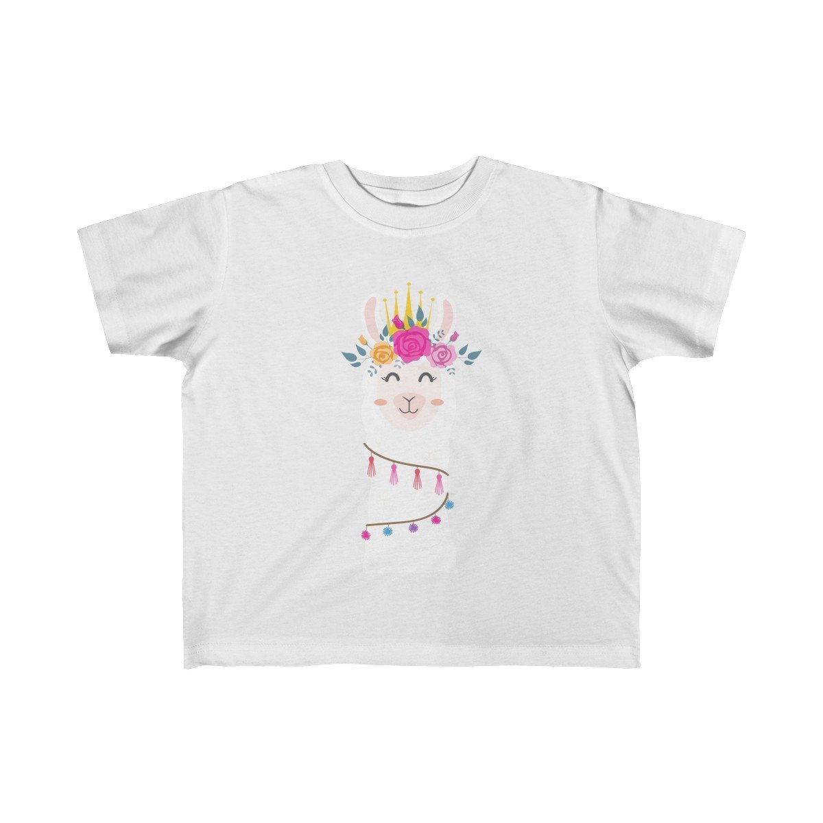 Toddler Floral Llama Queen Girls Tee featuring a colorful llama design on a soft cotton fabric, perfect for young girls.