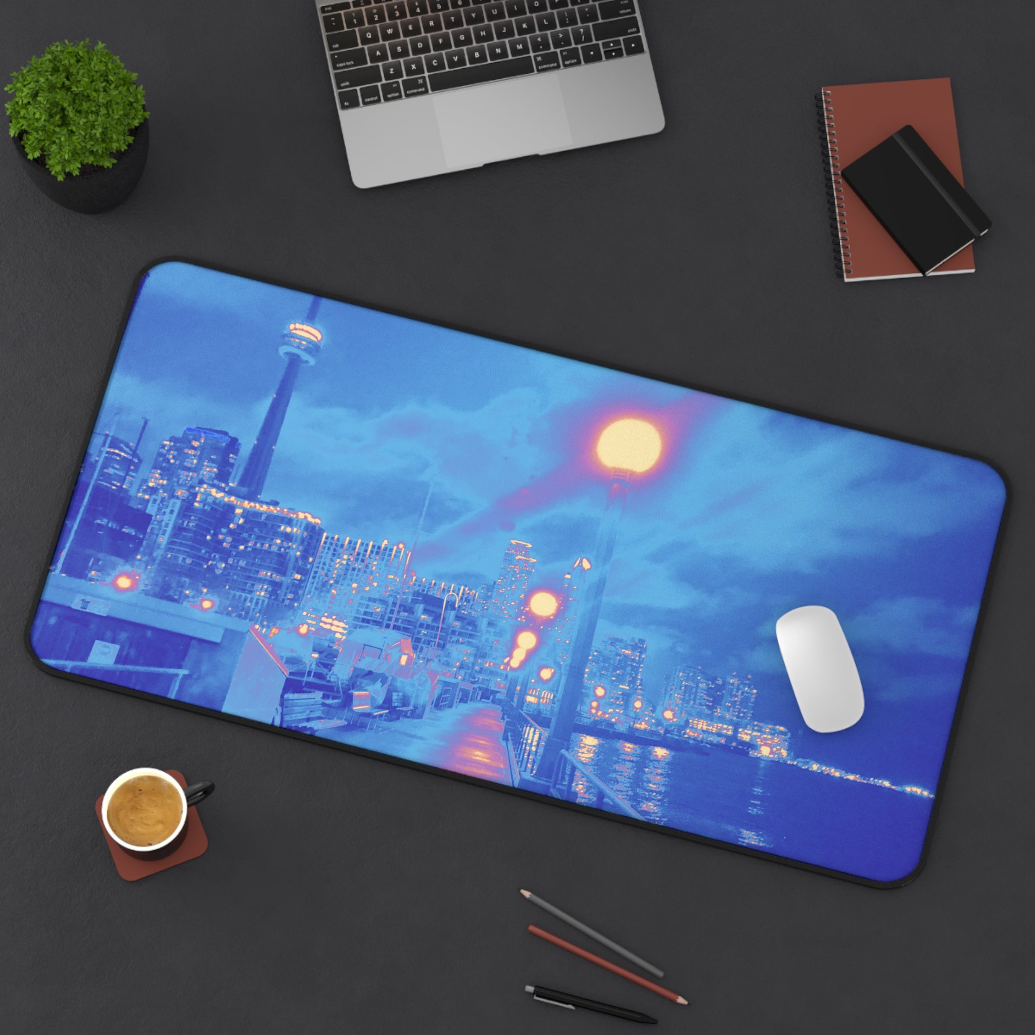 Toronto Harbour View Desk Mat featuring a beautiful design of Toronto Harbour, made of 4mm thick neoprene with anti-slip backing.