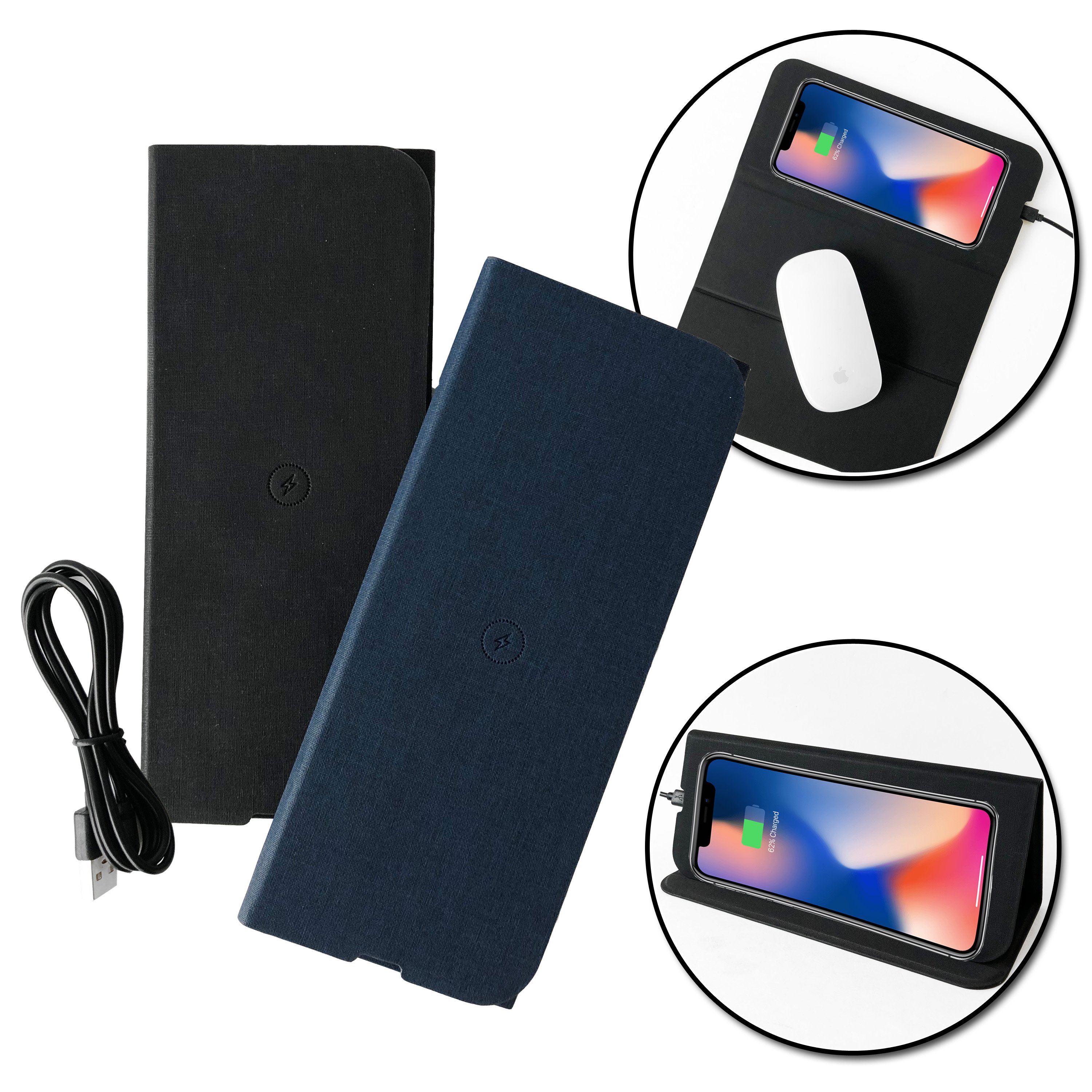 A sleek Wireless Charge Mouse Pad featuring a smooth surface for mouse movement and an integrated wireless charging area for smartphones and gadgets.