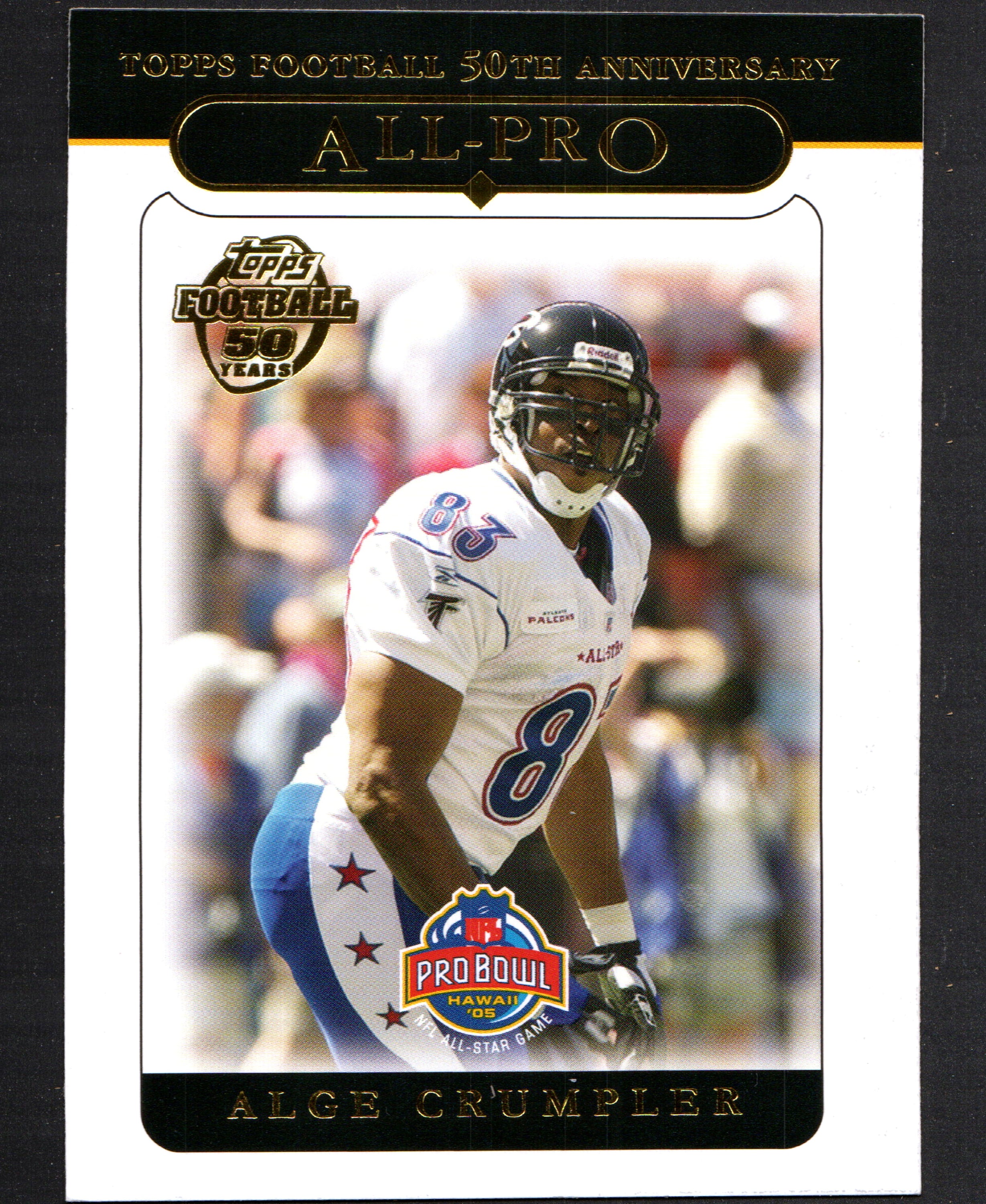 Alge Crumpler Atlanta Falcons #342 trading card from 2005 Topps, featuring vibrant colors and detailed player information.