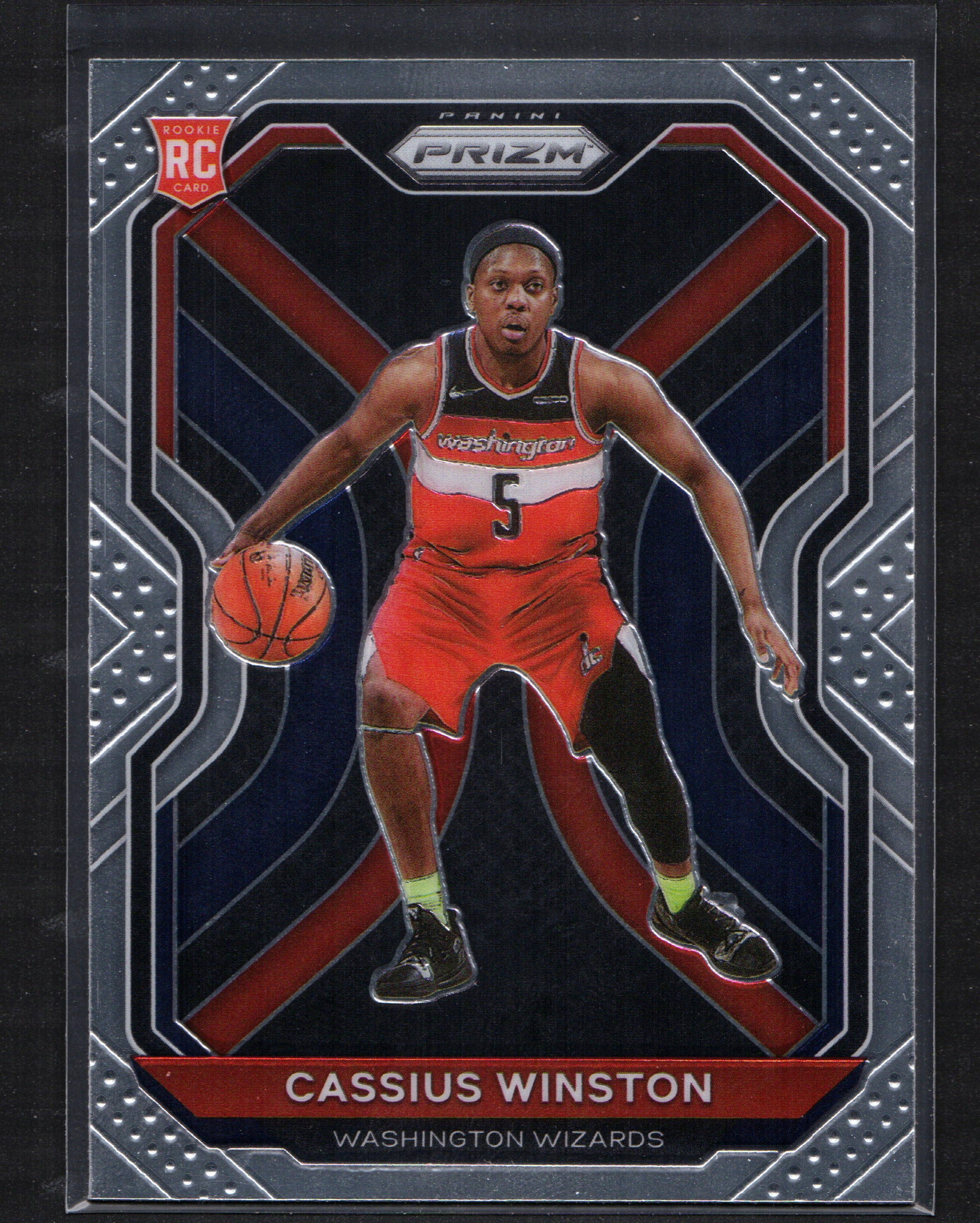 Cassius Winston Washington Wizards #275 trading card from the 2020-21 Panini Prizm Silver series, showcasing a vibrant silver design.