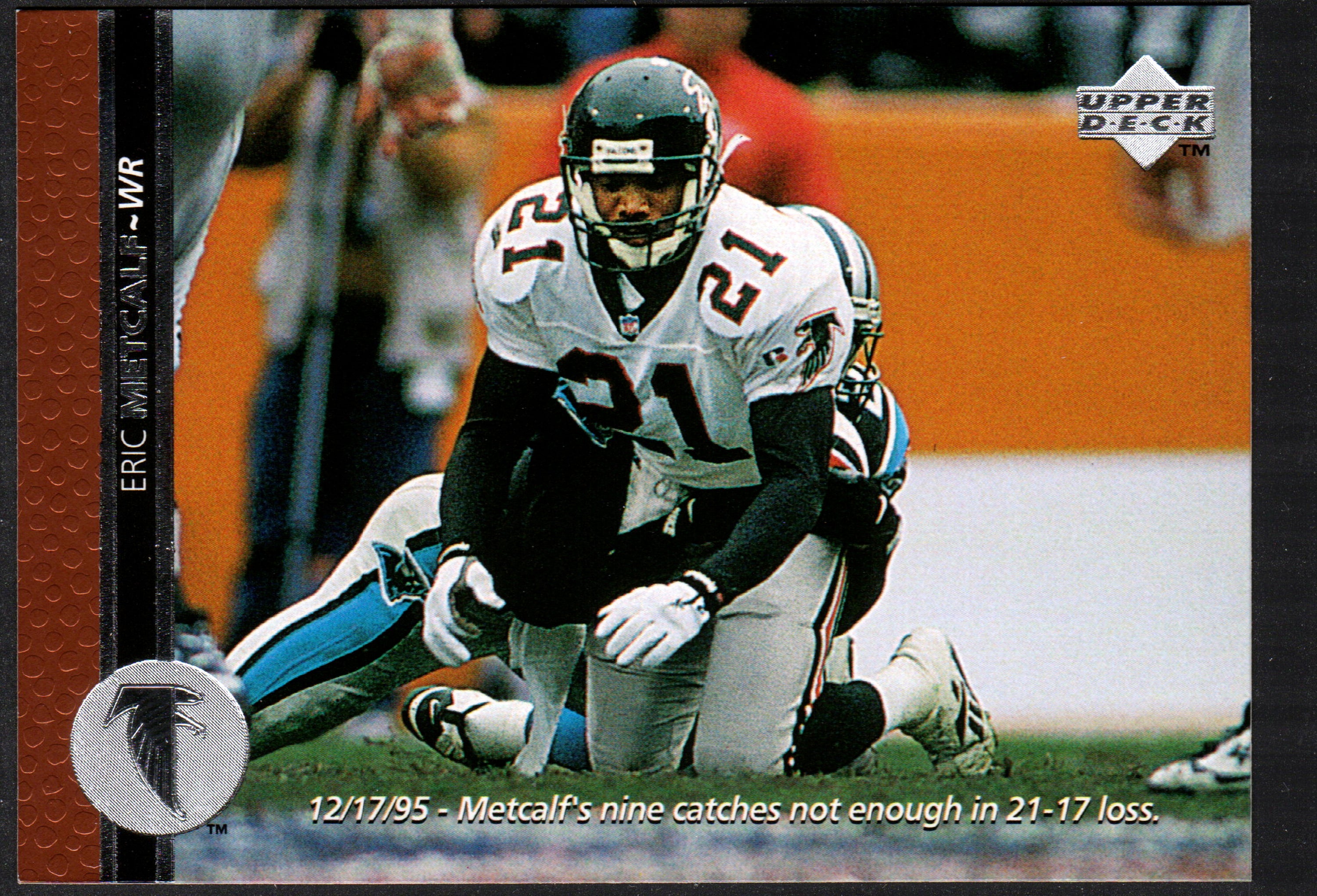 1996 Upper Deck trading card featuring Eric Metcalf in Atlanta Falcons uniform, card number 62.