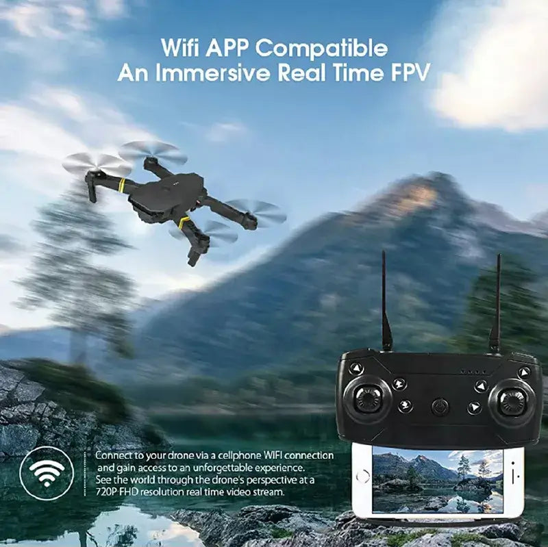 Foldable Quadcopter Drone with 720P/1080P/4K HD camera, showcasing its compact design and propeller guards.