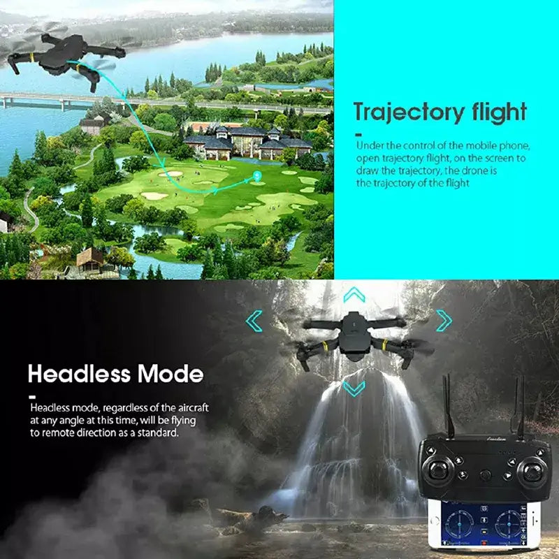 Foldable Quadcopter Drone with 720P/1080P/4K HD camera, showcasing its compact design and propeller guards.