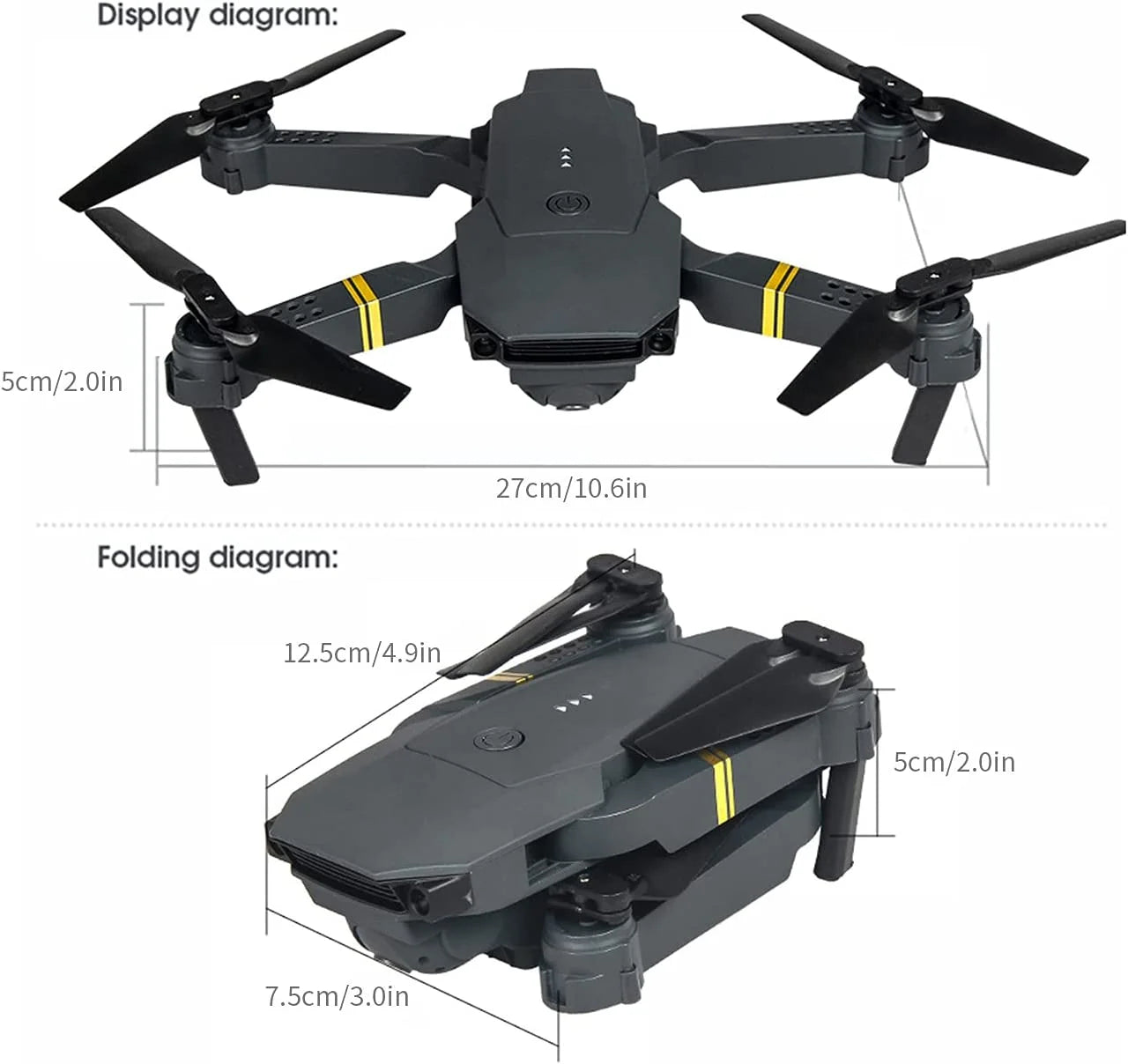 Foldable Quadcopter Drone with 720P/1080P/4K HD camera, showcasing its compact design and propeller guards.