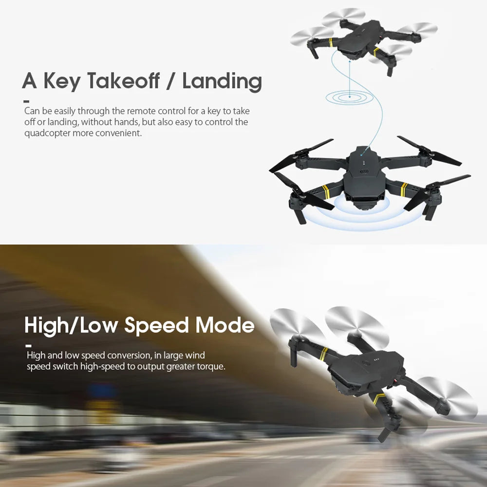 Foldable Quadcopter Drone with 720P/1080P/4K HD camera, showcasing its compact design and propeller guards.