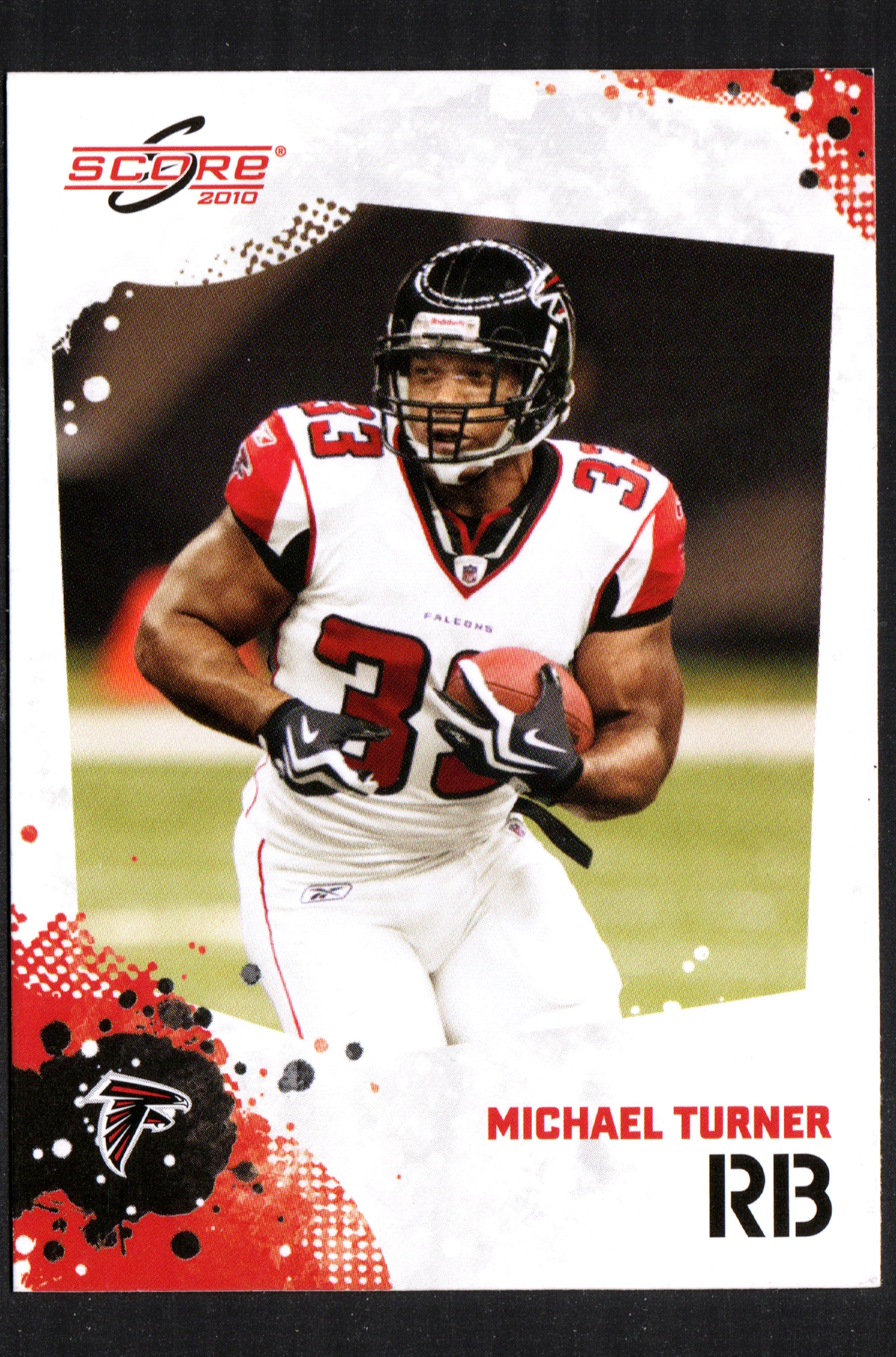 Michael Turner Atlanta Falcons #16 trading card from 2010 Score, featuring vibrant colors and detailed player image.