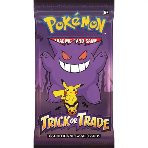 A collection of 10 Pokemon 2022 Halloween Trick or Trade BOOster Packs featuring spooky characters like Gengar and Mimikyu.