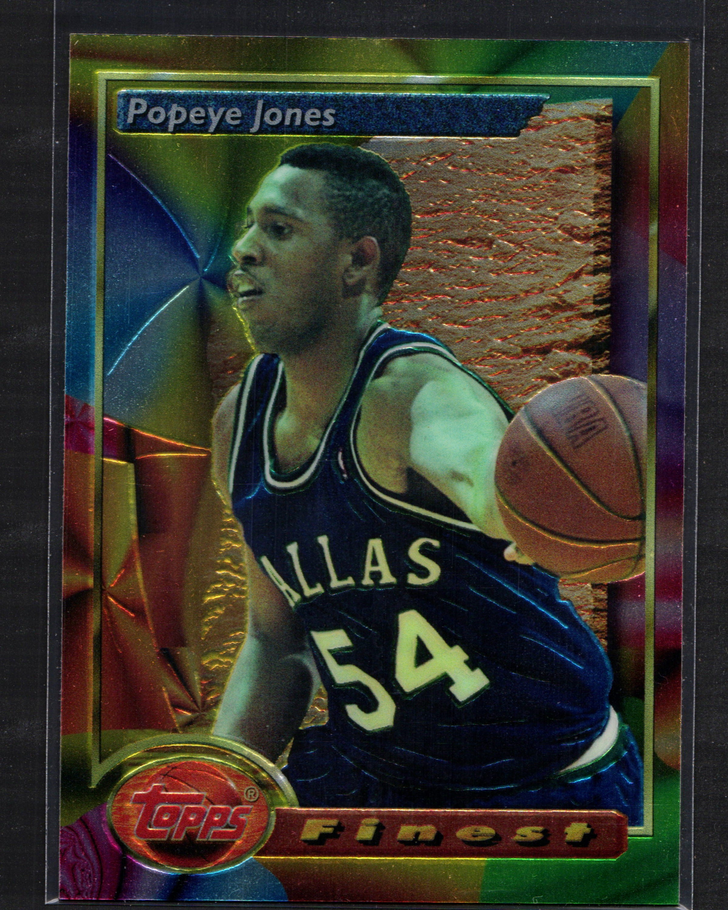 Popeye Jones Dallas Mavericks #156 trading card from 1994 Topps, featuring vibrant colors and clear image of the player in uniform.