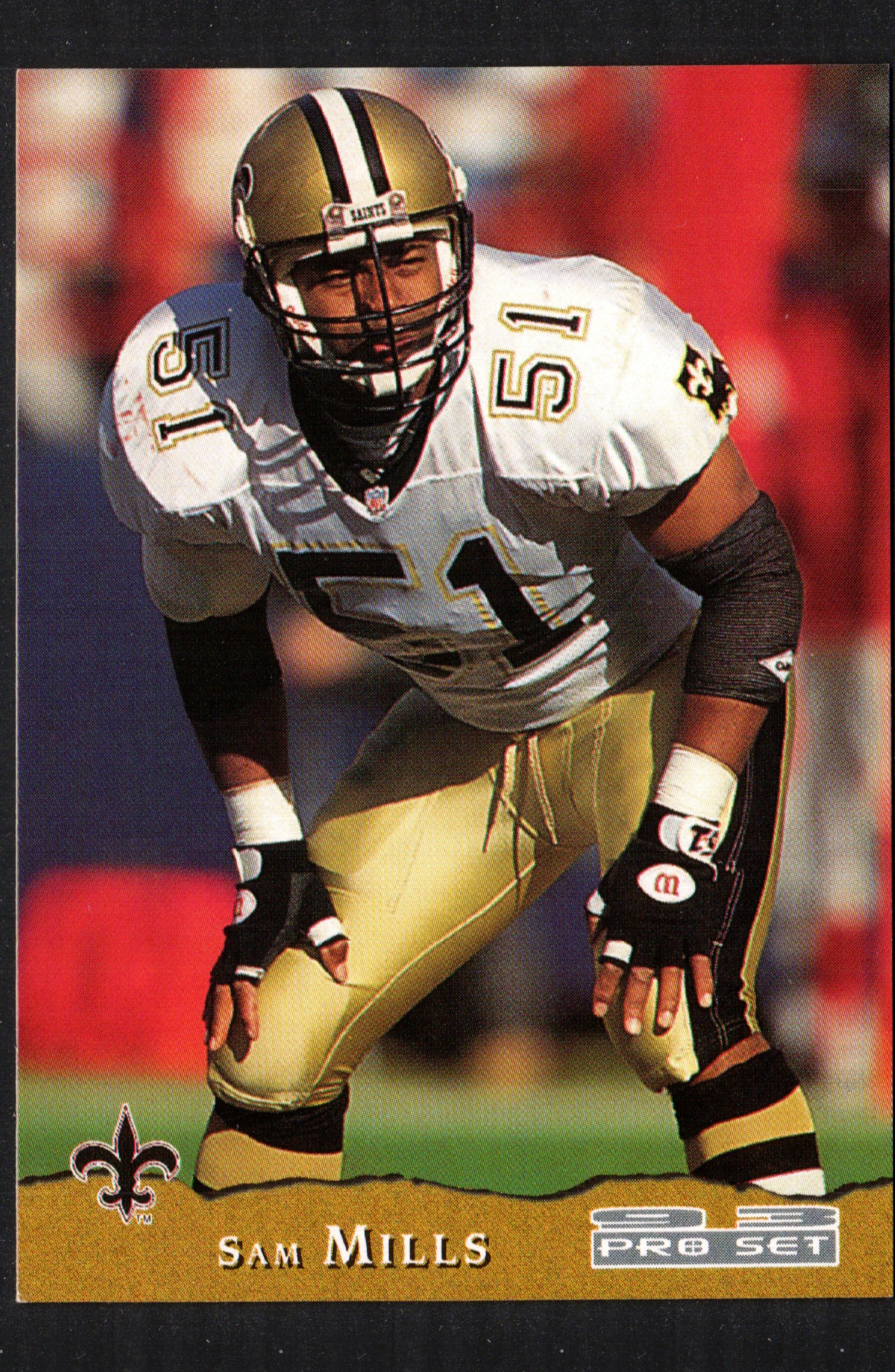 1993 Pro Set trading card featuring Sam Mills, New Orleans Saints linebacker, numbered 291.