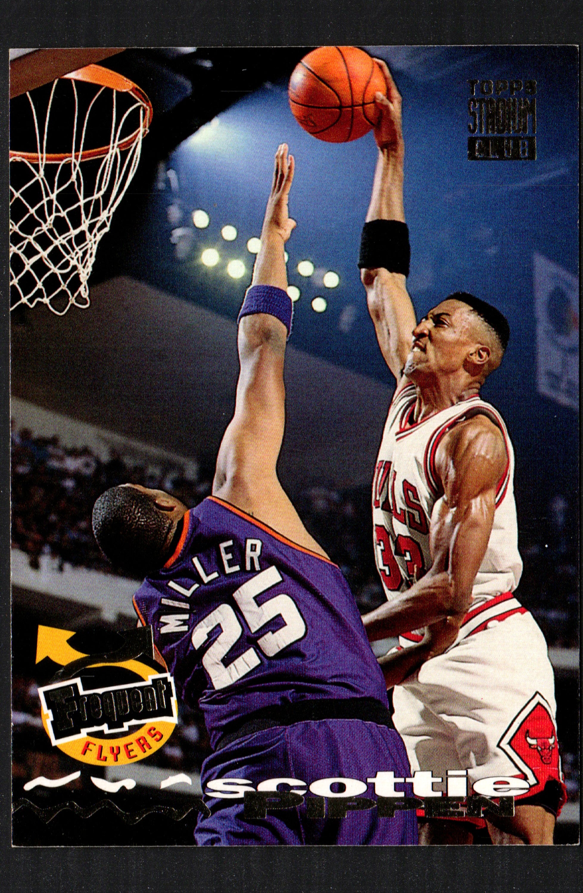 Scottie Pippen Chicago Bulls #184 trading card from 1993-94 Topps Stadium Club, featuring Pippen in his Bulls uniform.