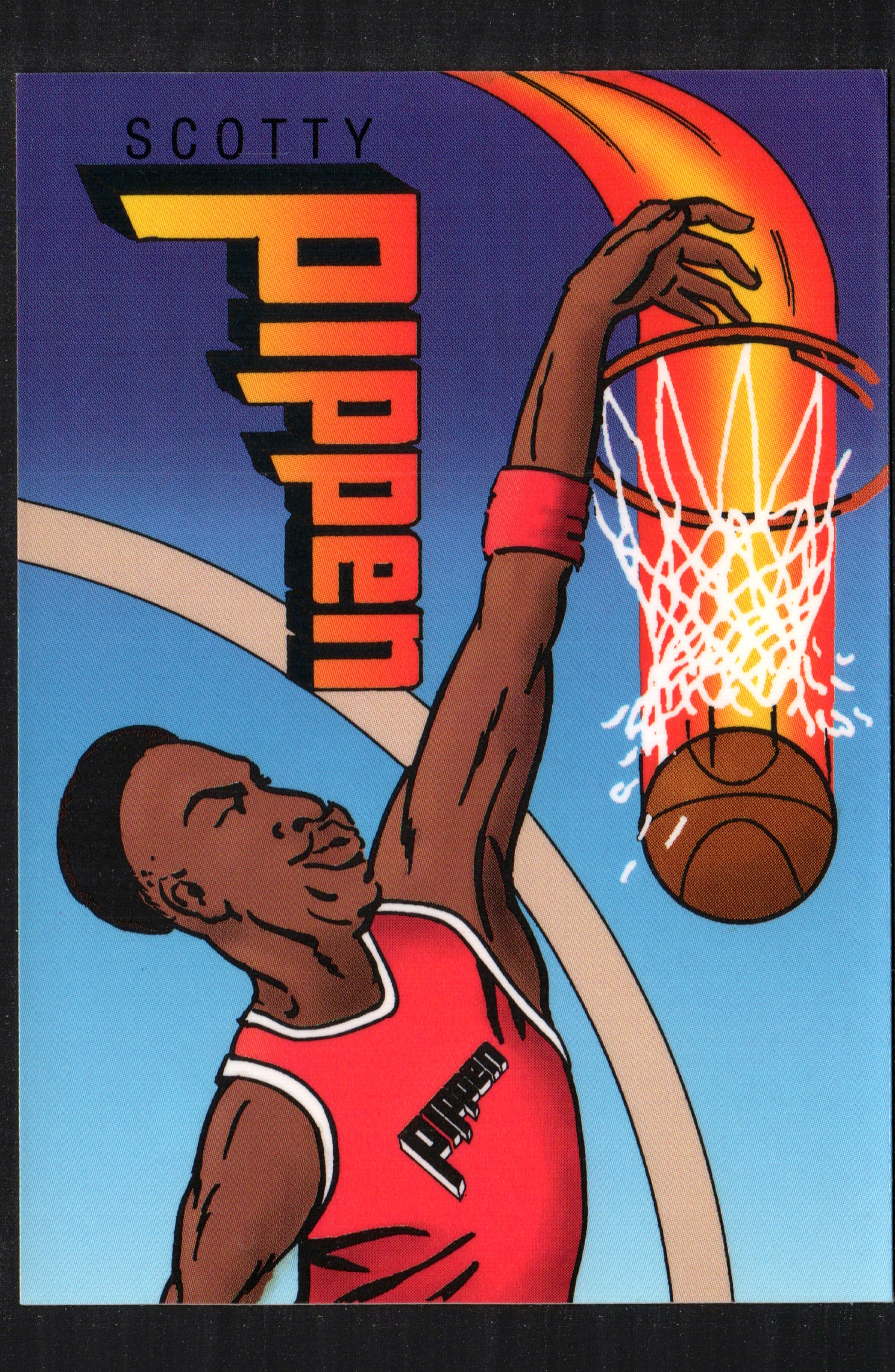 Scottie Pippen Chicago Bulls trading card featuring a cartoon-style dunk from the 1990-91 season.