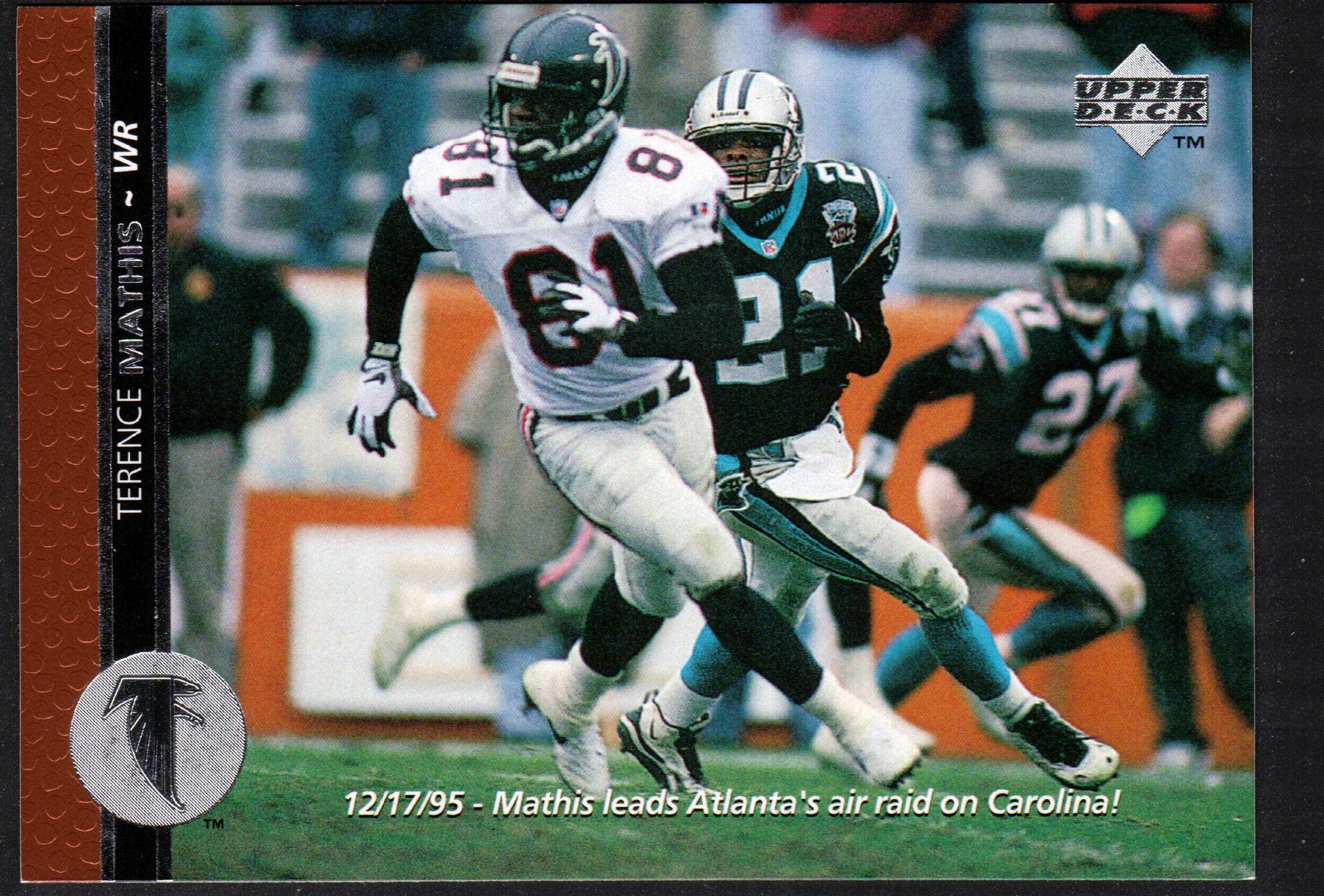 1996 Upper Deck trading card featuring Terance Mathis in Atlanta Falcons uniform, card number 212.