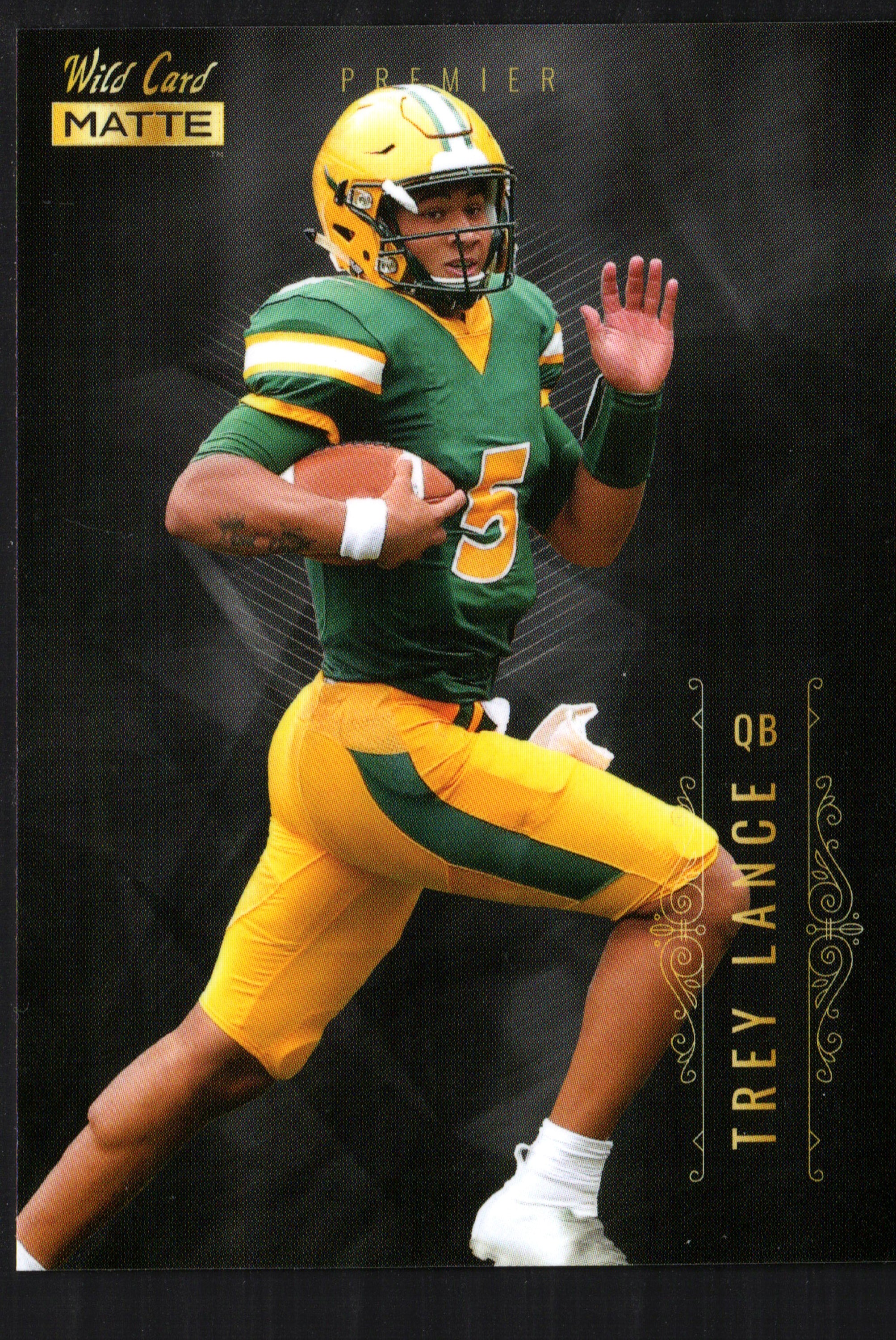 Trey Lance North Dakota State Bison rookie trading card MBC-6 from 2021 Wild Card set, featuring a black parallel design.