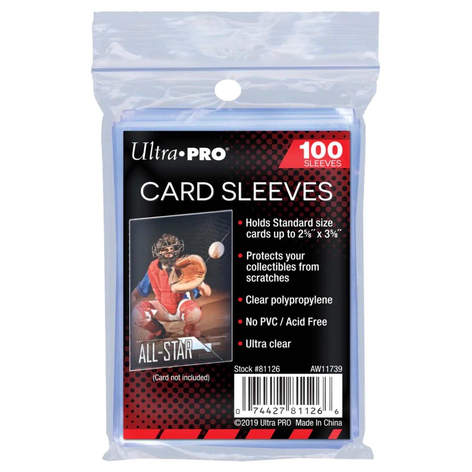 Ultra PRO 2-1/2" x 3-1/2" Soft Card Sleeves pack, featuring 100 clear protective sleeves for trading cards.