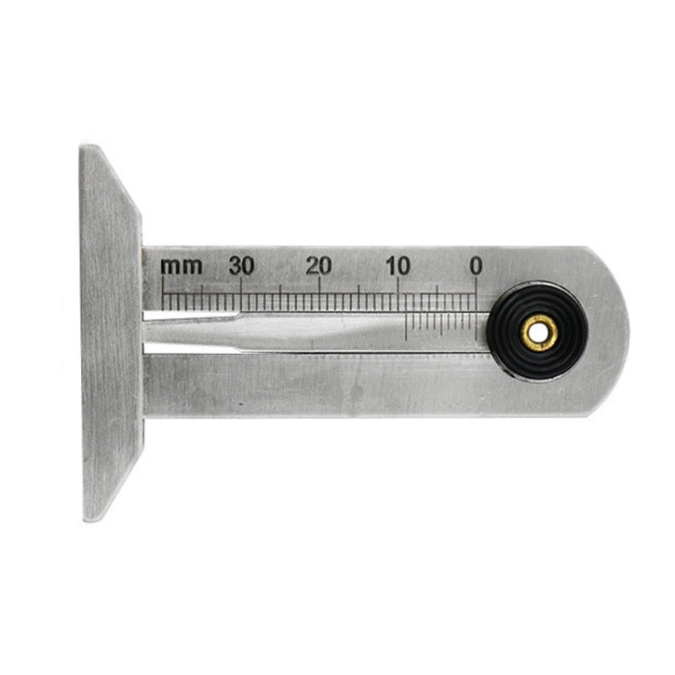 0-30mm Stainless Steel Tire Tread Vernier Depth Gauge with clear laser markings for accurate measurement.