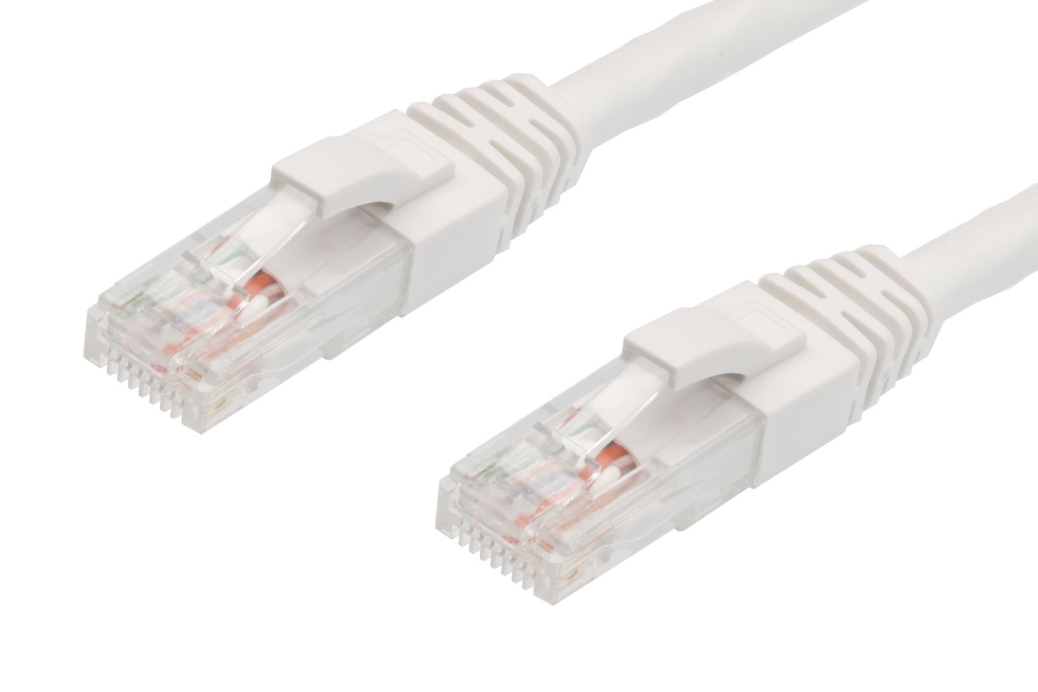 Pack of 50 white 0.5m CAT6 RJ45-RJ45 Ethernet network cables, showcasing durable connectors and flexible PVC jacket.