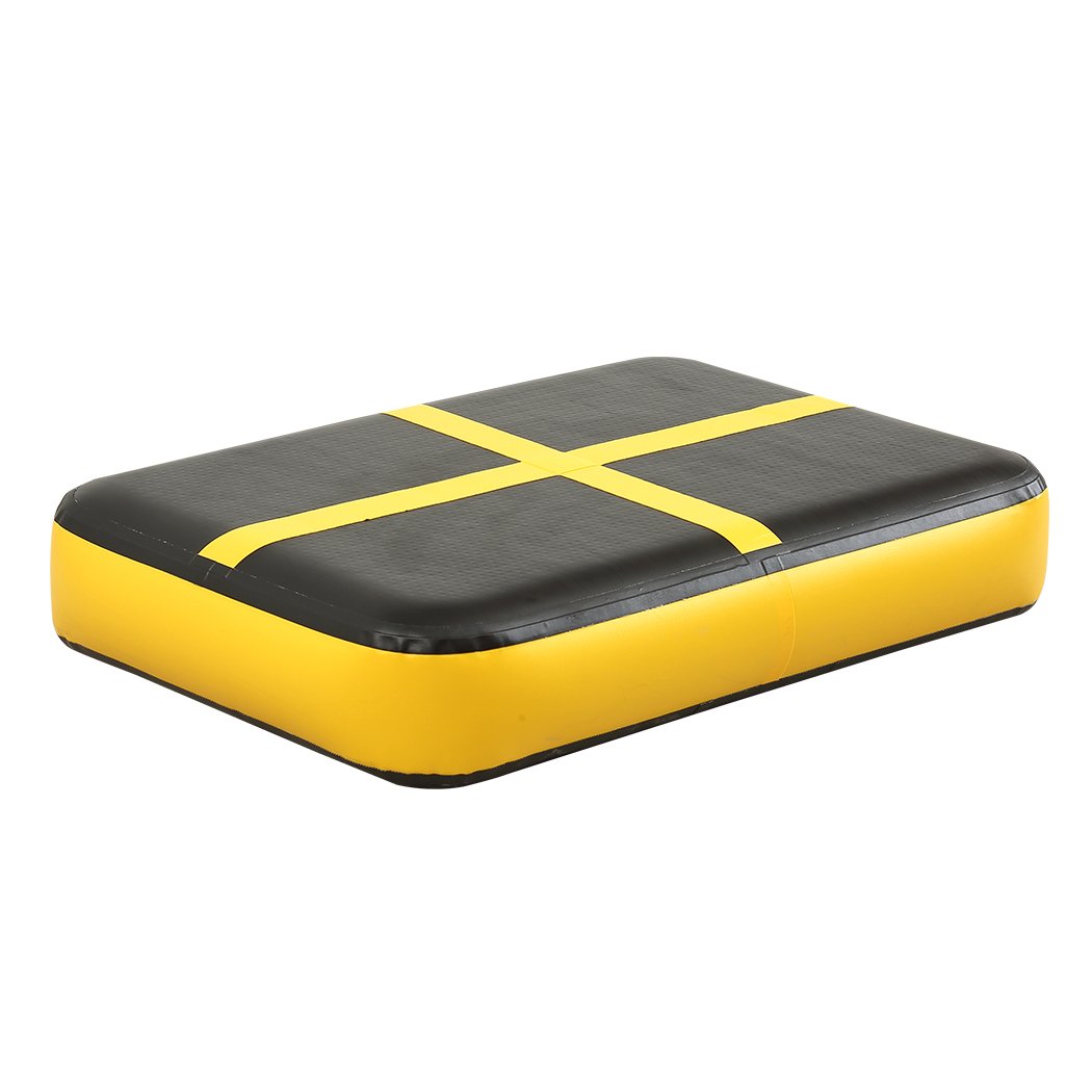 0.6M X1M inflatable air track mat in yellow and black, designed for gymnastics and cheerleading training.