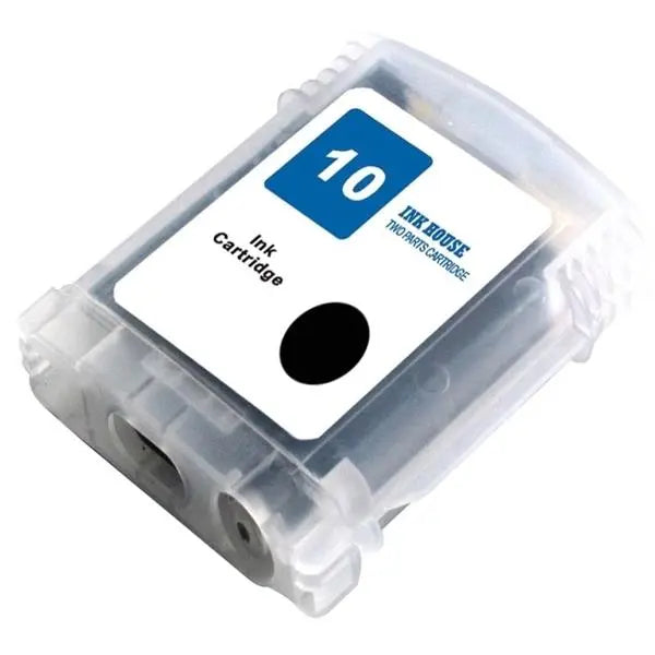 Black inkjet cartridges compatible with HP10, HP11, and HP12, showcasing their sleek design and high capacity.