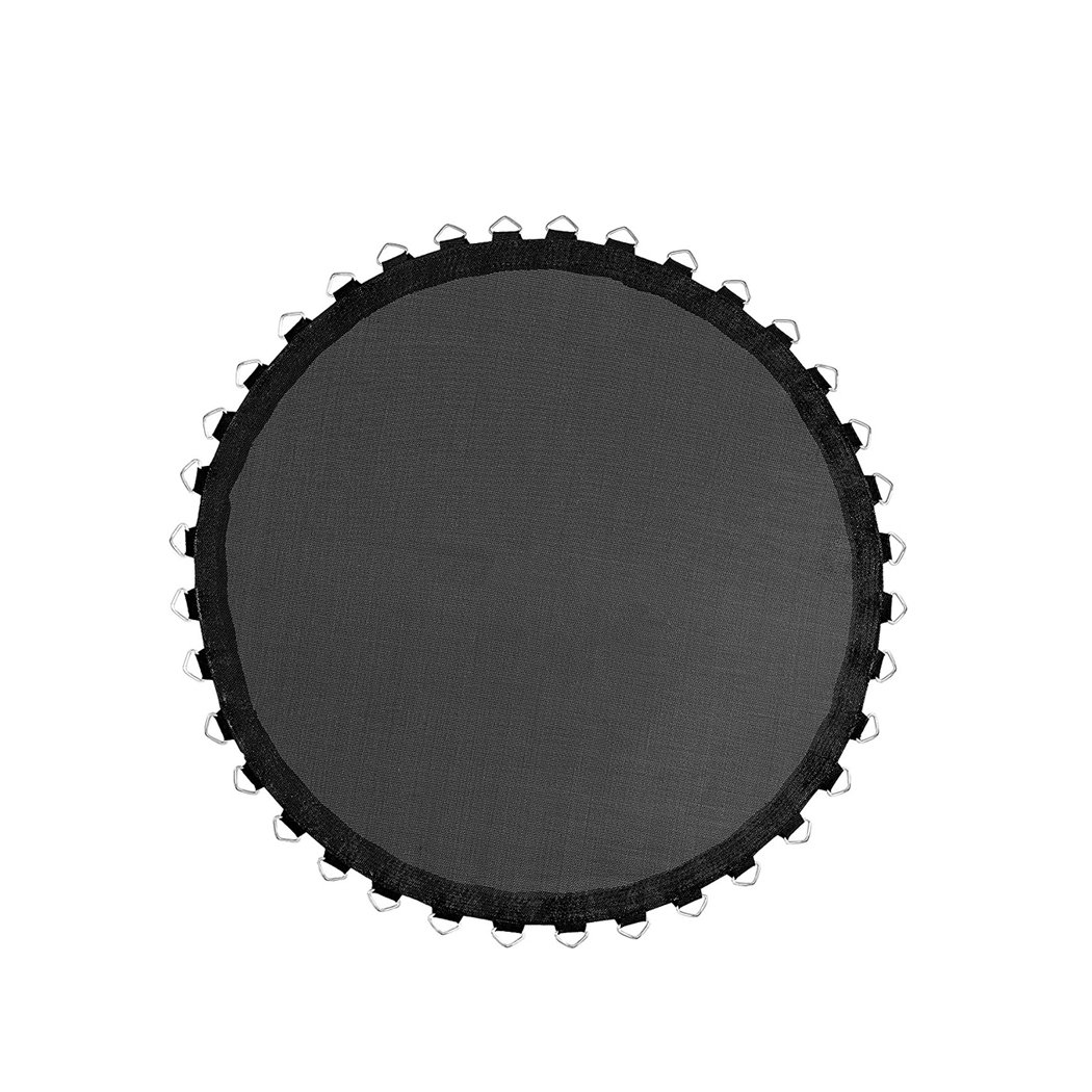 10 FT Kids Trampoline Pad Replacement Mat in black, showcasing its smooth surface and reinforced stitching for durability.